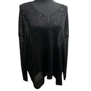 DKNY Sequin Embellished V-Neck Light Knit Sweater - XL
